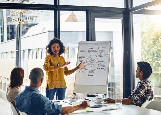 Women explaining a Plan with whiteboard